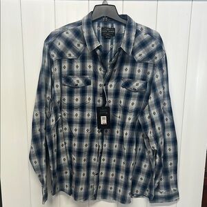 NWT Men’s Cody James (Bootbarn) Blue Plaid Snap Long Sleeve Shirt 4X